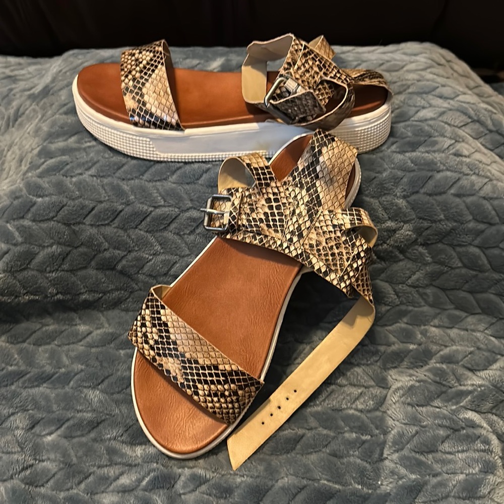 Worn once snake print platform sandals